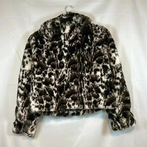 BAND OF THE FREE FAUX FUR JACKET ANIMAL PRINT IVORY  BLACK NO CLOSURE SIZE M - Picture 3 of 9